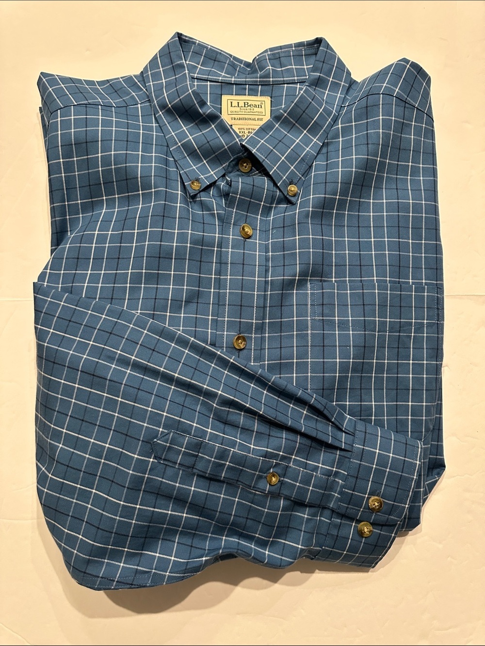 L.L. Bean Men's Blue Plaid easy Care Button-Down Shirt size XXL